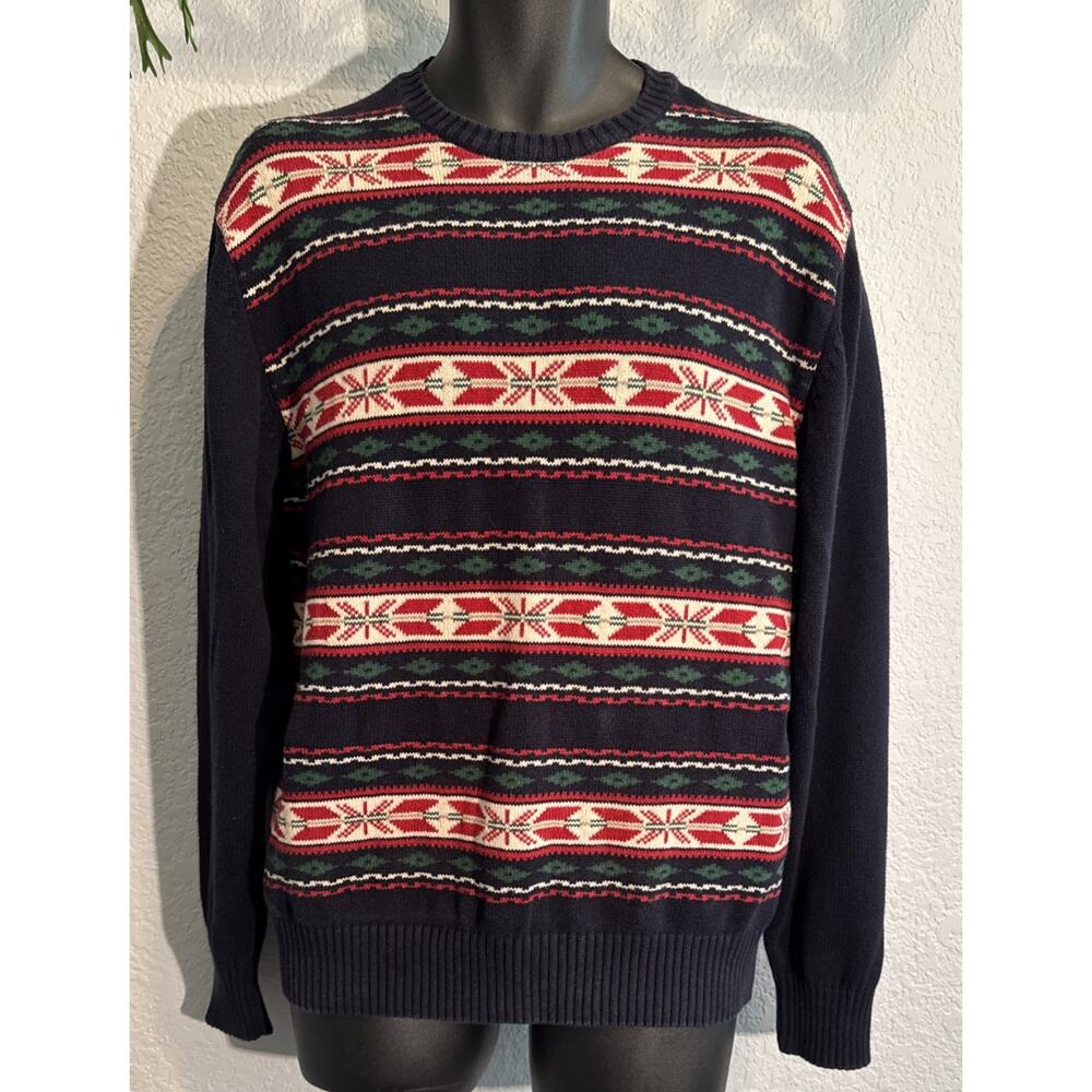 Weatherproof Vintage Pullover Sweater Mens Blue Fair Isle Crew‎ Neck Large
